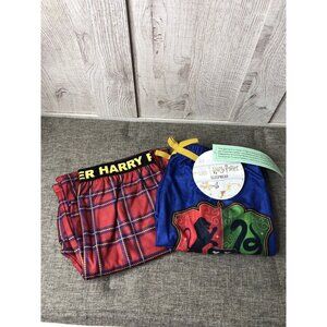 Harry Potter Boys Pajama Pants Size L 10/12 Blue Logo & Red Plaid Pack of 2